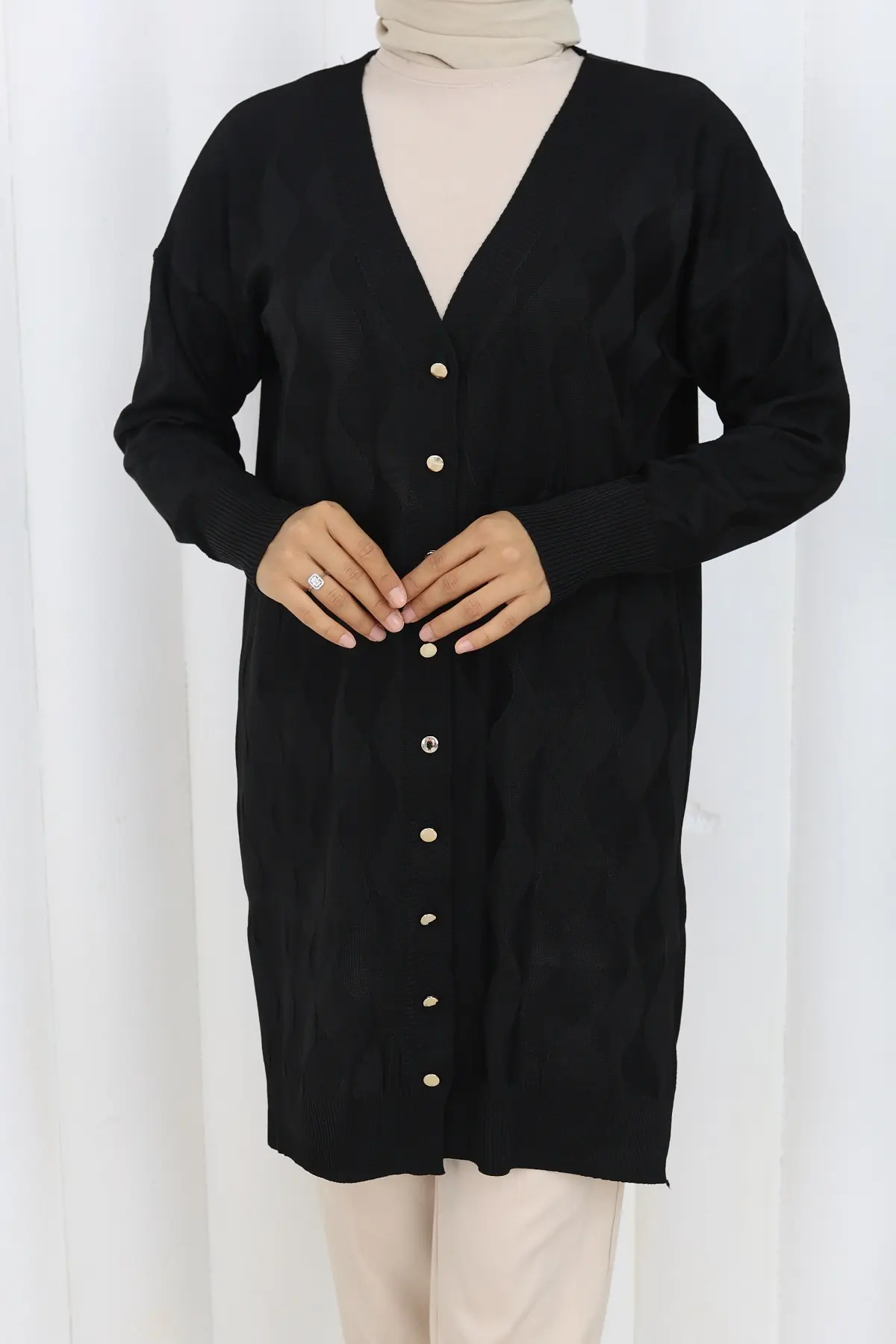 Desenli Uzun Merserize Hırka-detail