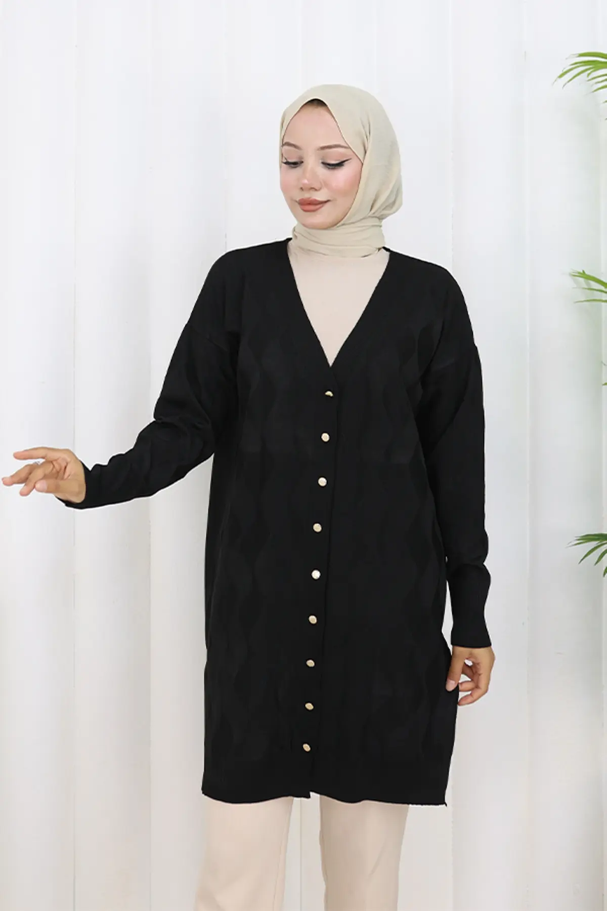 Desenli Uzun Merserize Hırka-detail