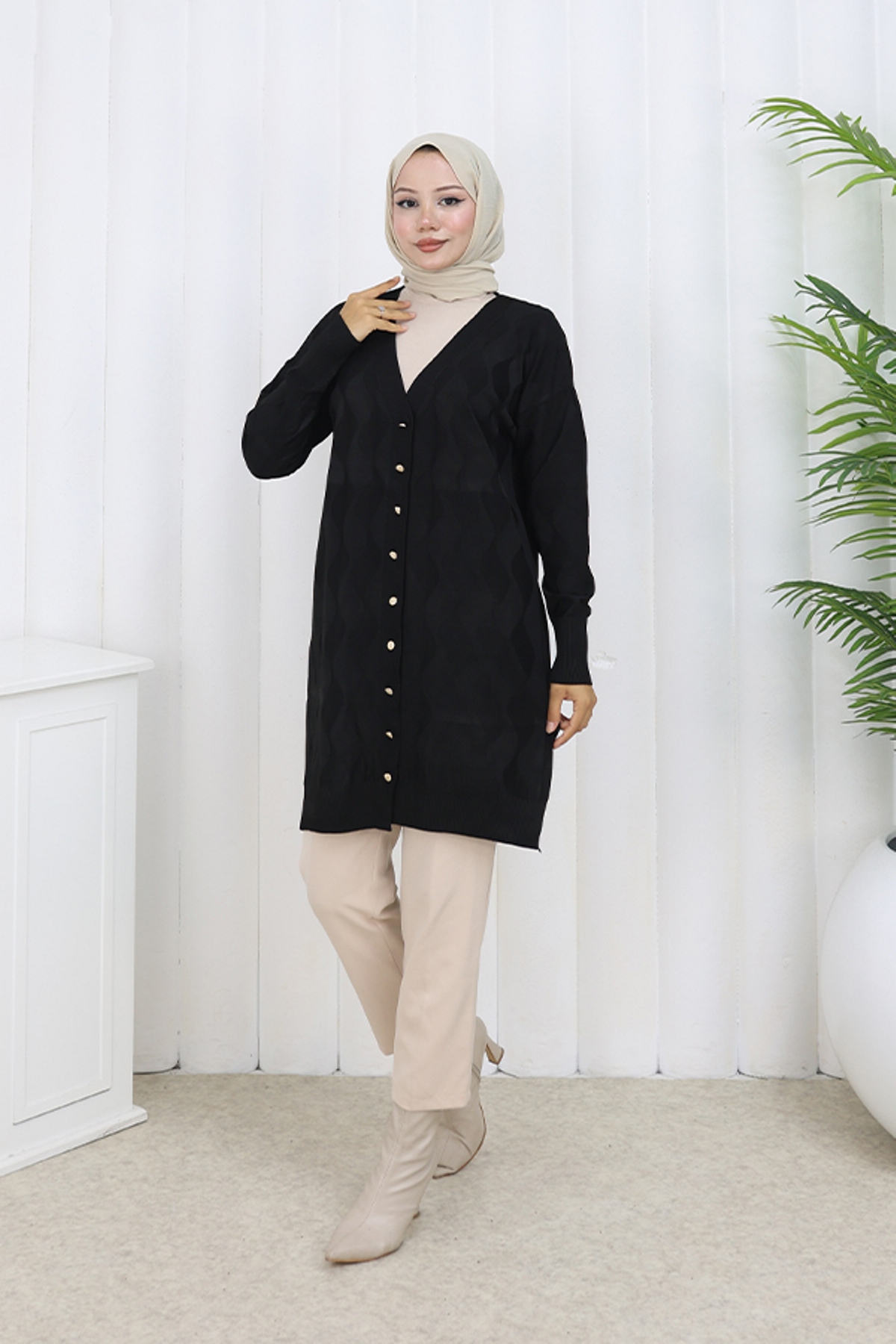 Desenli Uzun Merserize Hırka