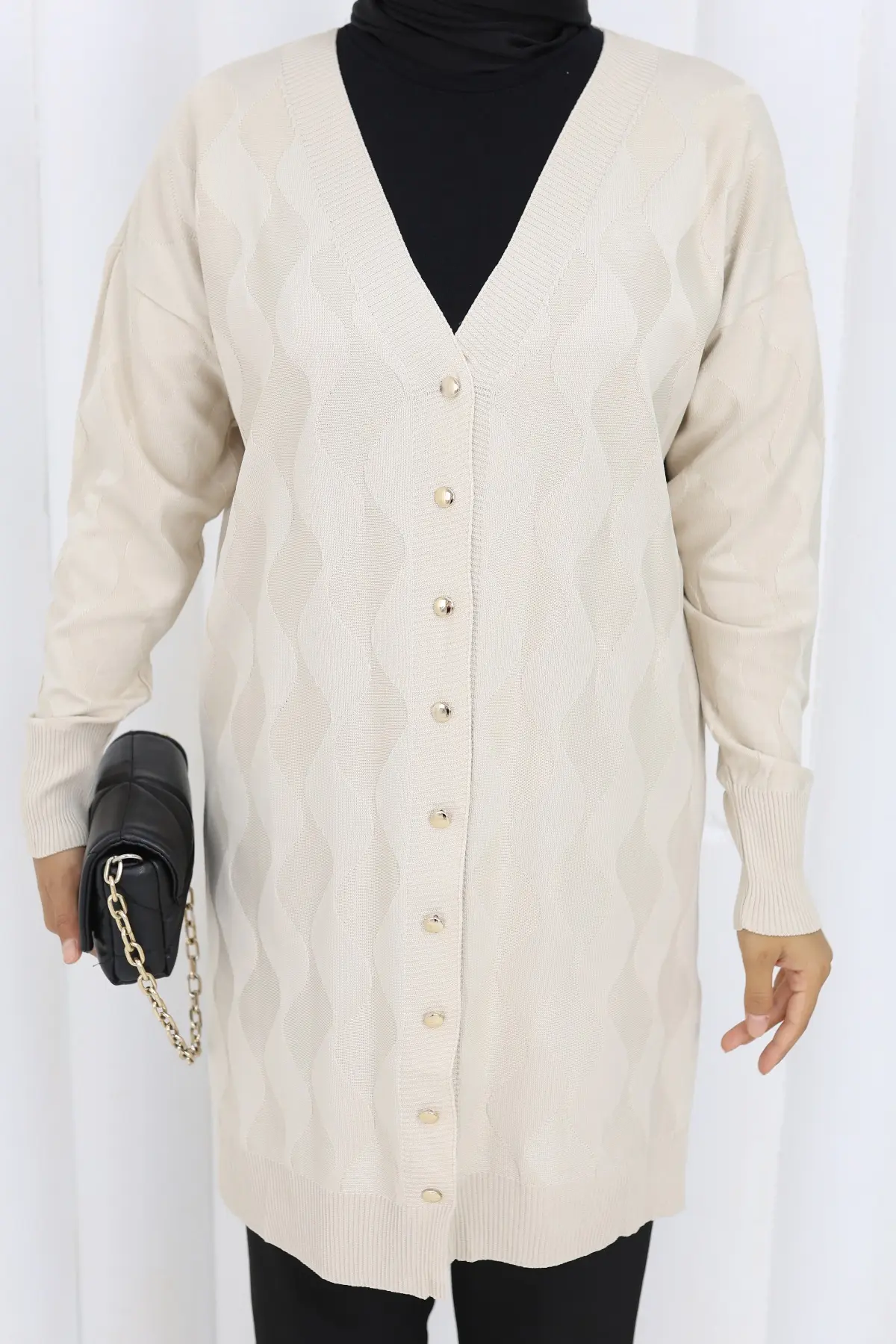 Desenli Uzun Merserize Hırka-detail