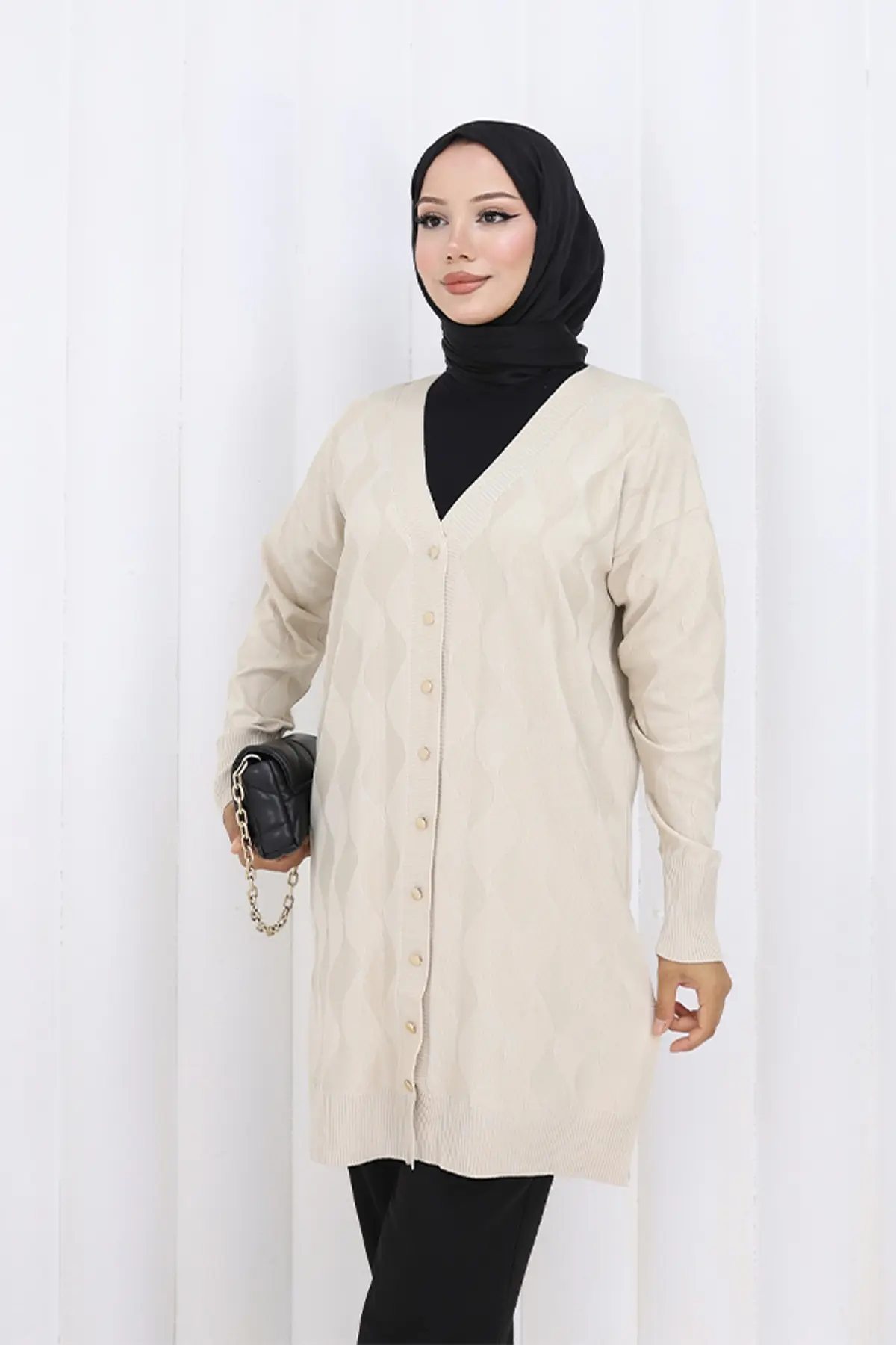 Desenli Uzun Merserize Hırka-detail