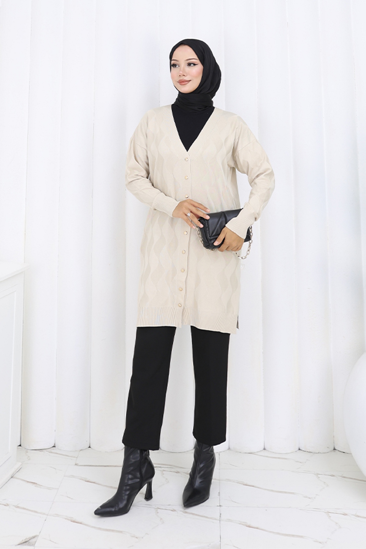 Desenli Uzun Merserize Hırka