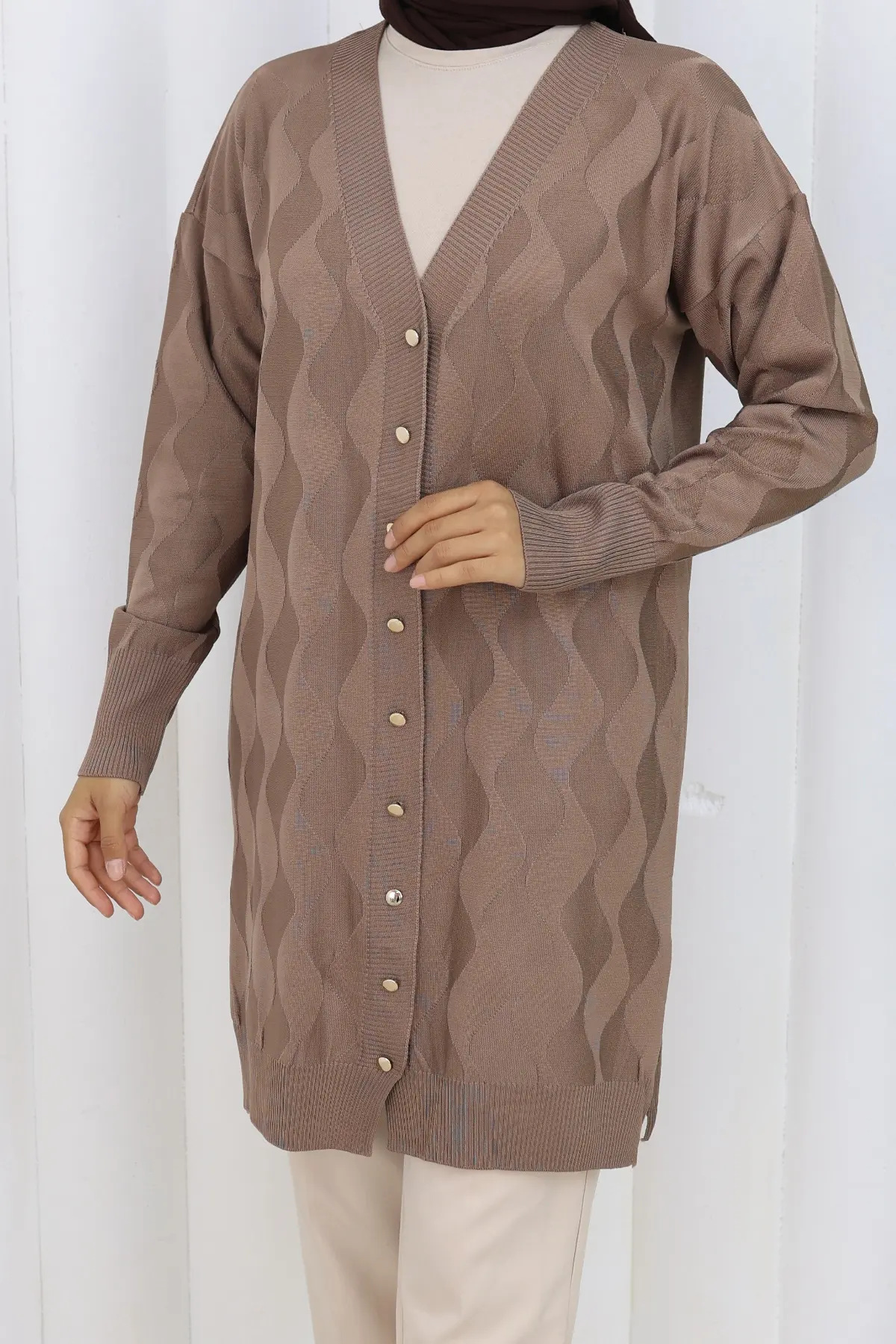 Patterned Long Mercerized Cardigan-detail