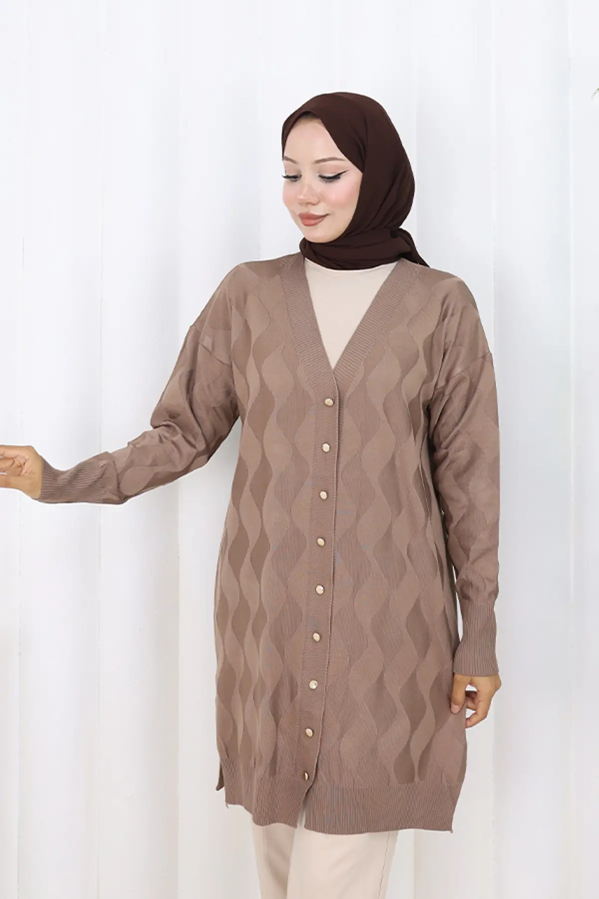 Patterned Long Mercerized Cardigan-detail