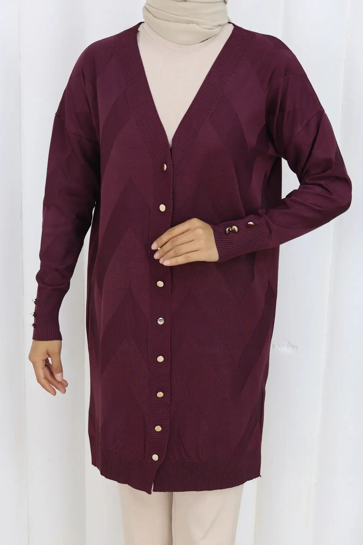 Desenli Uzun Merserize Hırka-detail