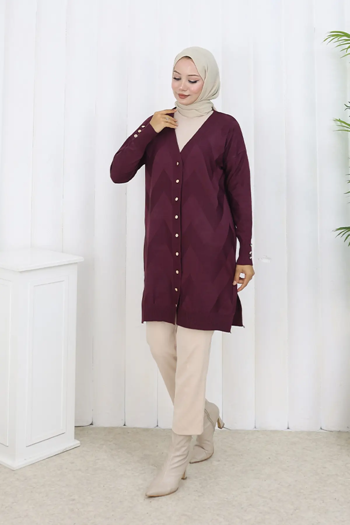 Desenli Uzun Merserize Hırka-detail