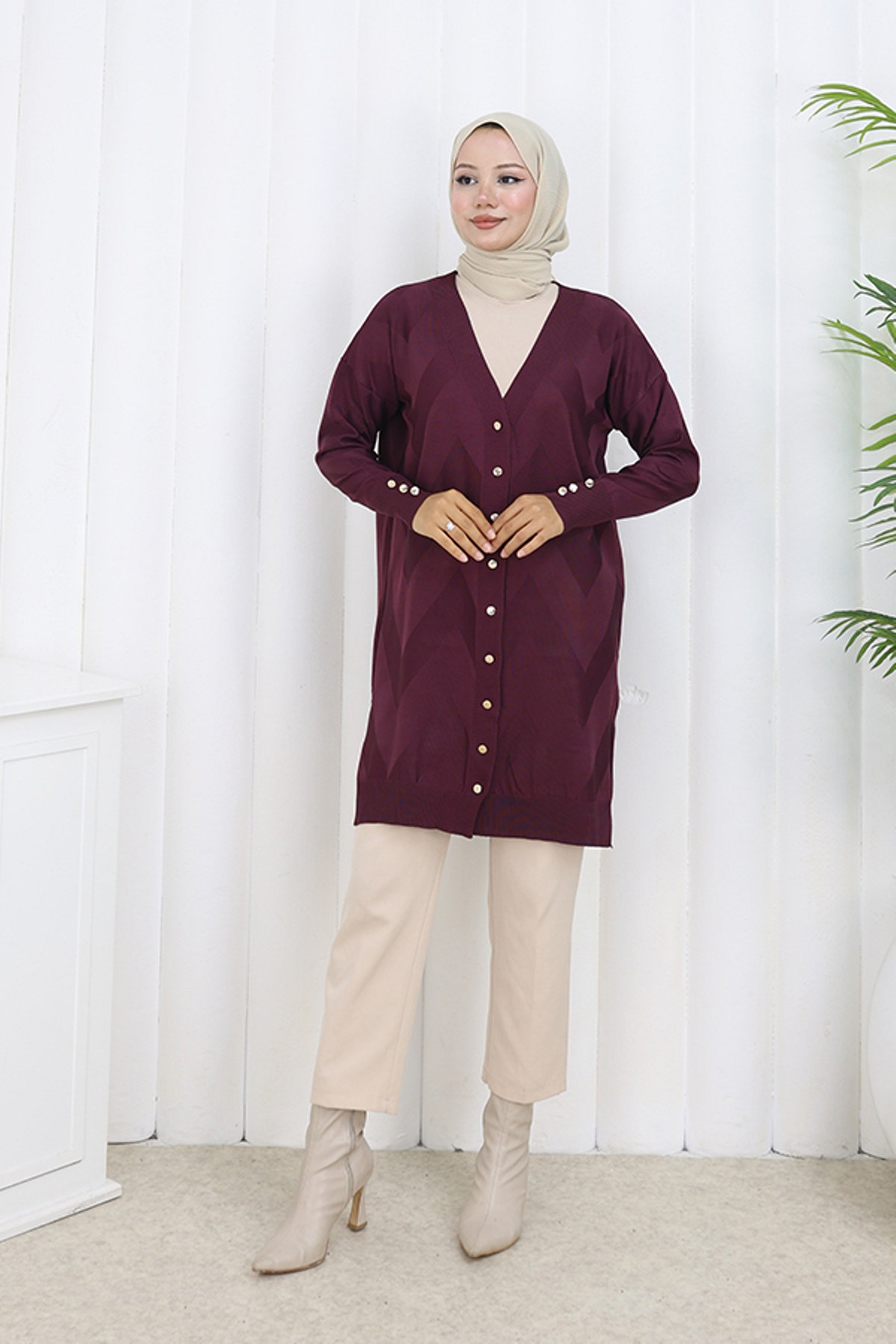 Desenli Uzun Merserize Hırka