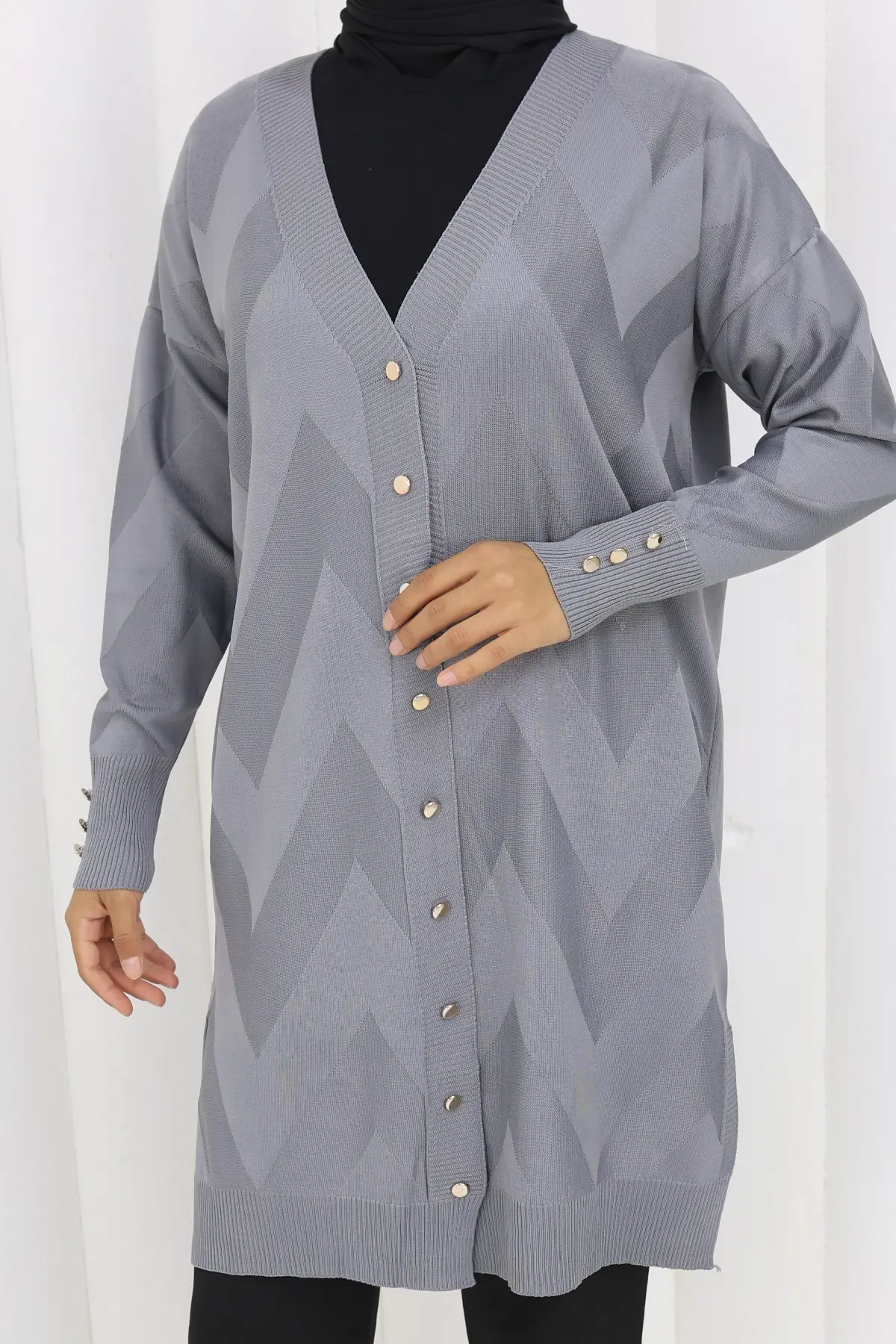 Desenli Uzun Merserize Hırka-detail