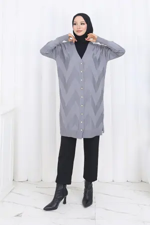 Patterned Long Mercerized Cardigan