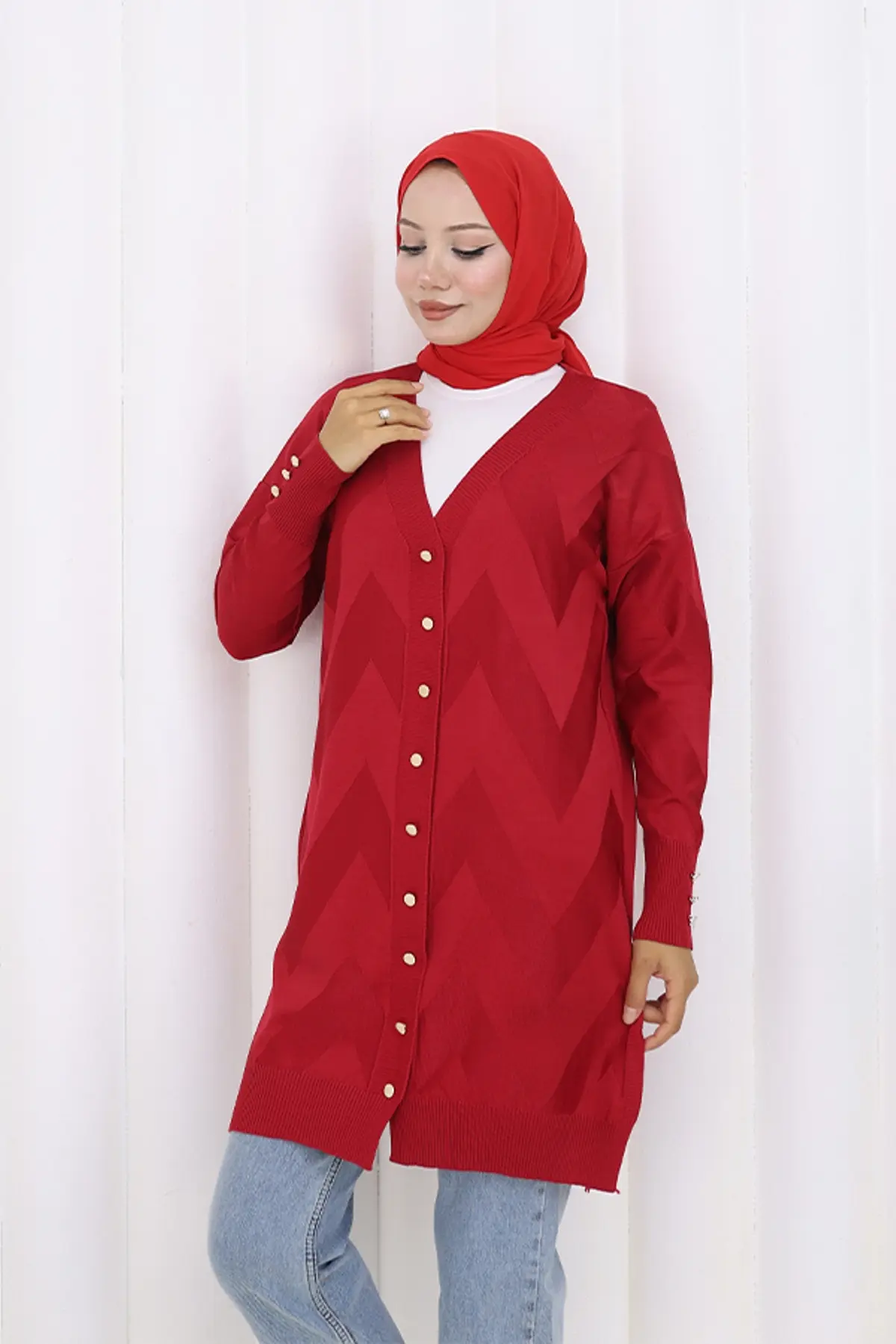 Desenli Uzun Merserize Hırka-detail