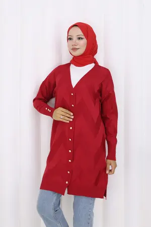 Patterned Long Mercerized Cardigan