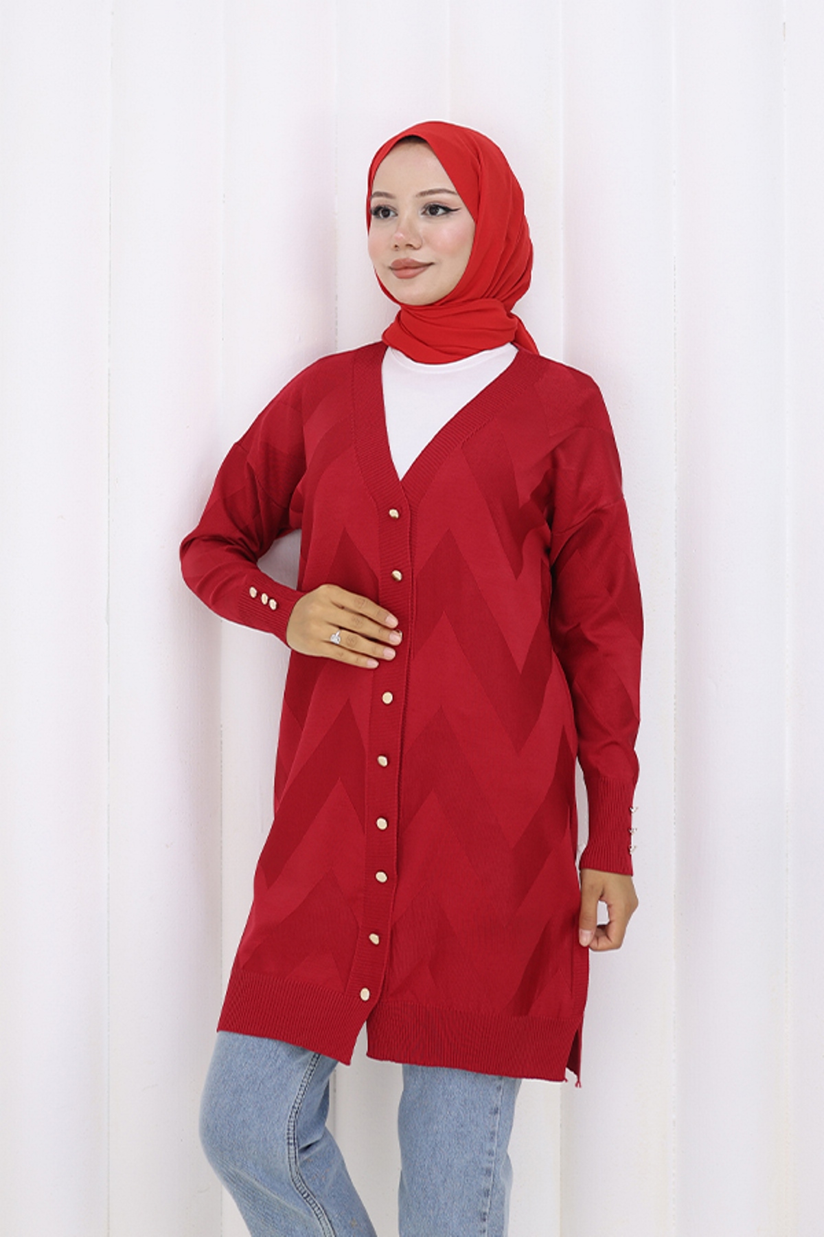 Desenli Uzun Merserize Hırka