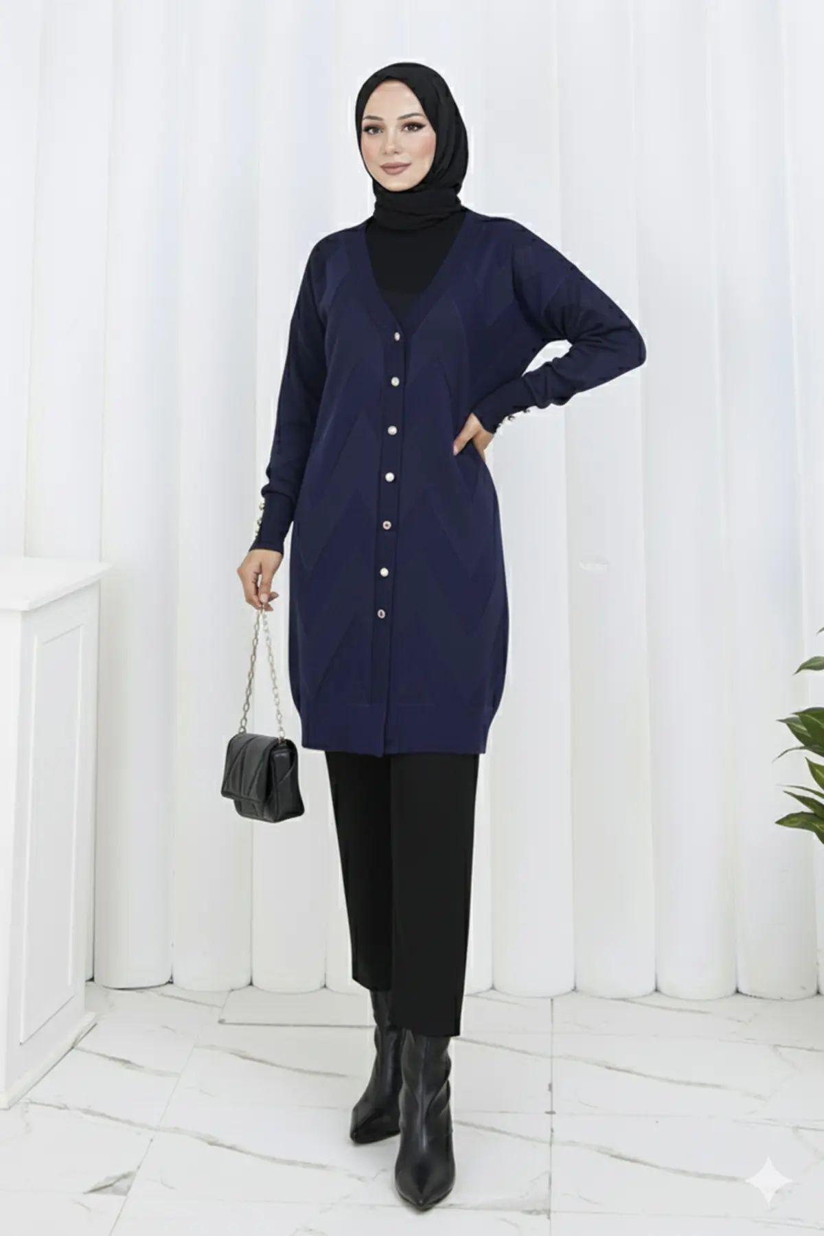 Desenli Uzun Merserize Hırka-detail