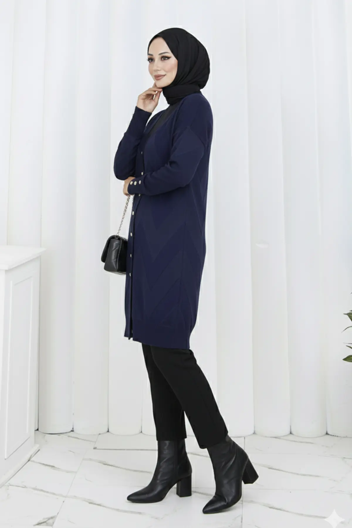 Desenli Uzun Merserize Hırka-detail