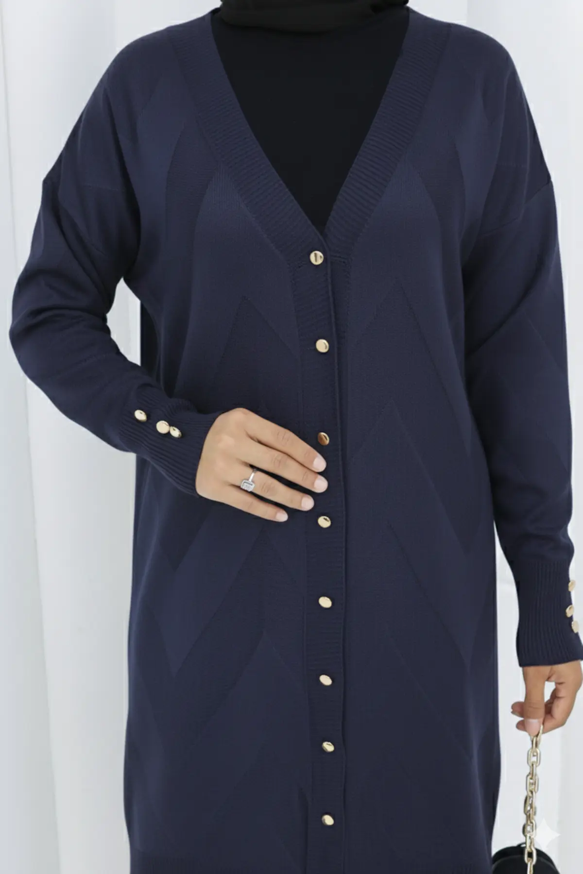 Desenli Uzun Merserize Hırka-detail