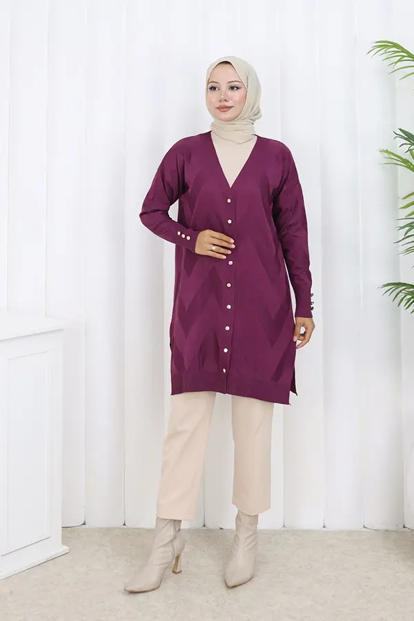 Desenli Uzun Merserize Hırka-detail