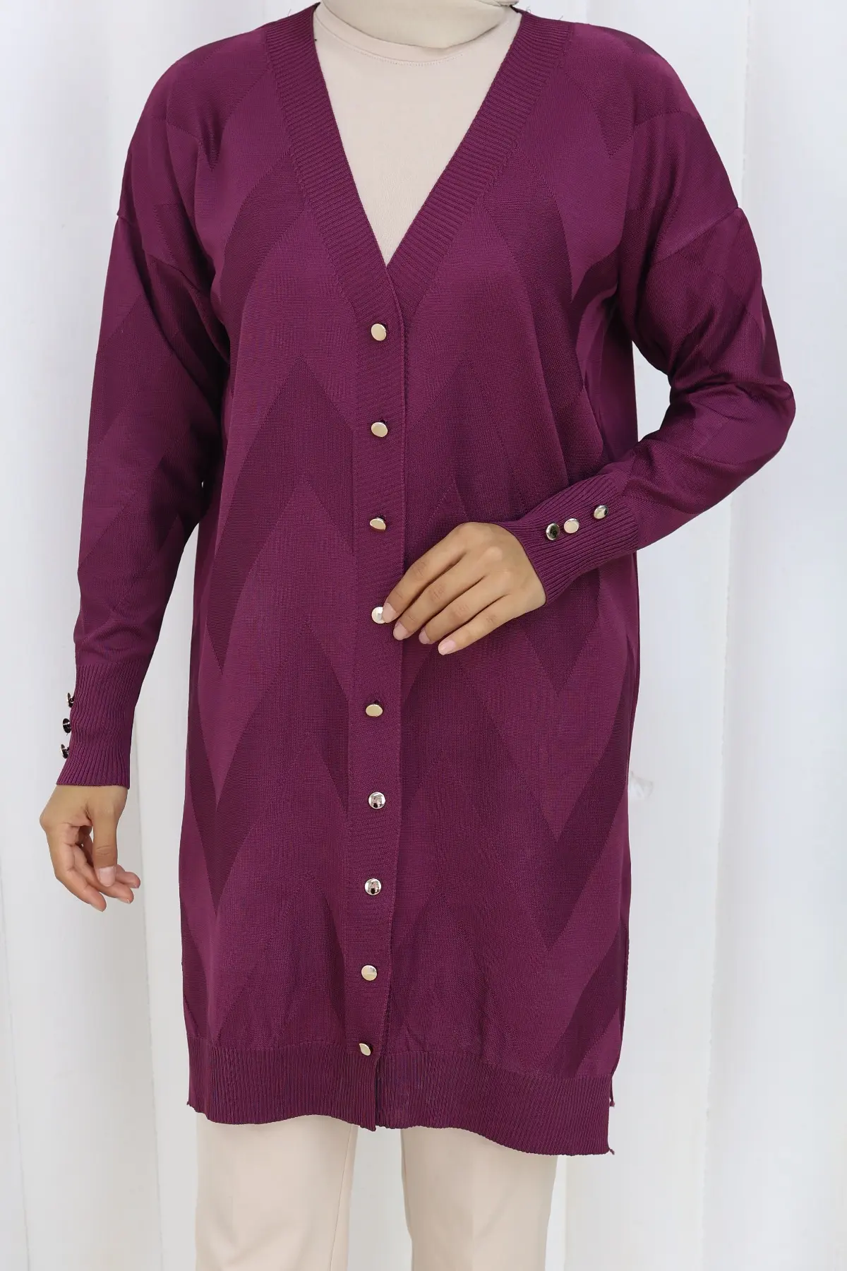 Desenli Uzun Merserize Hırka-detail