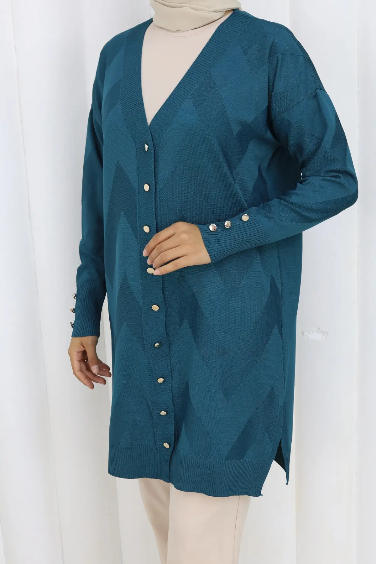 Desenli Uzun Merserize Hırka-detail