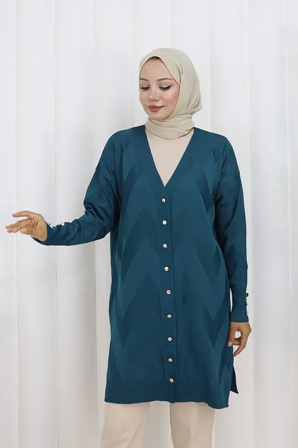 Desenli Uzun Merserize Hırka-detail