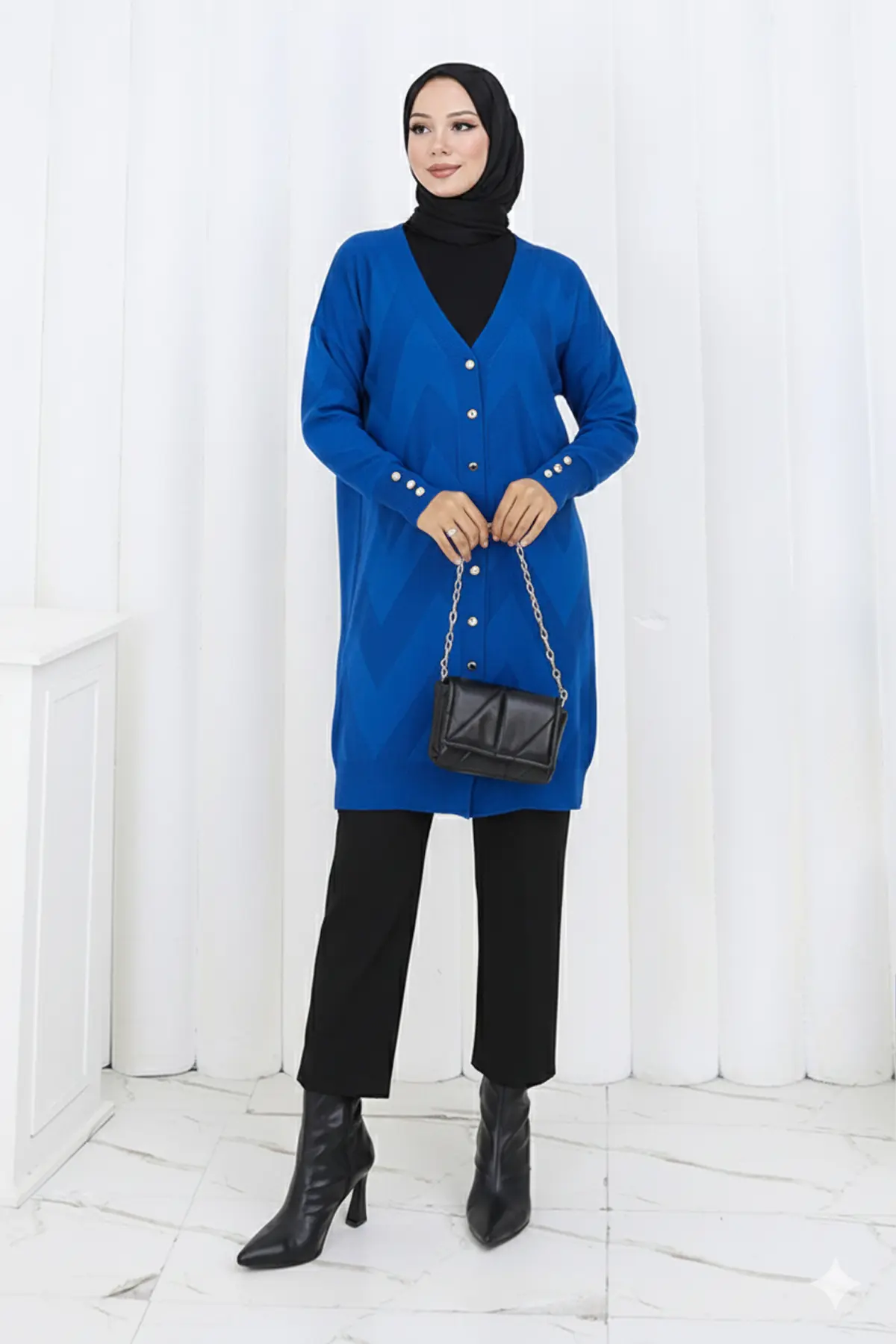 Desenli Uzun Merserize Hırka-detail