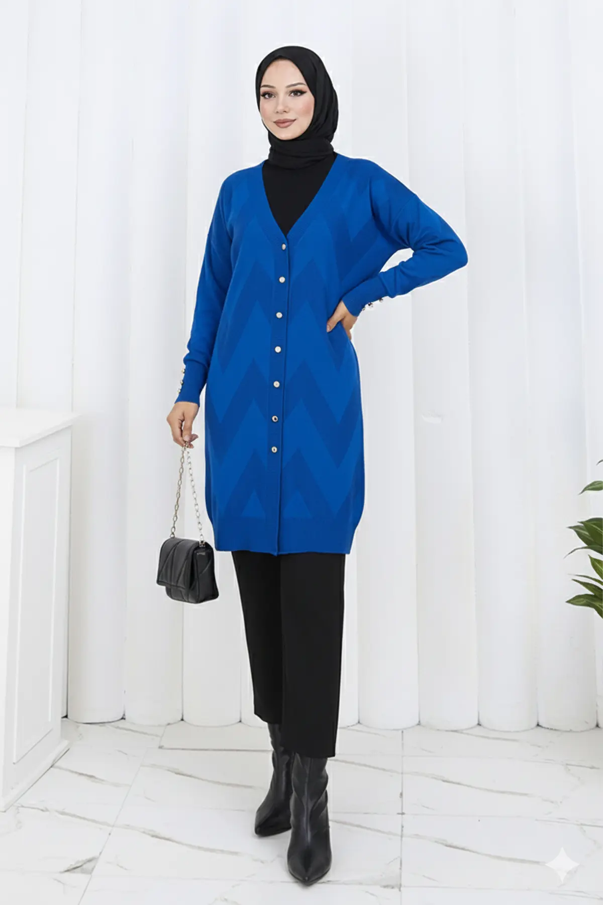 Desenli Uzun Merserize Hırka