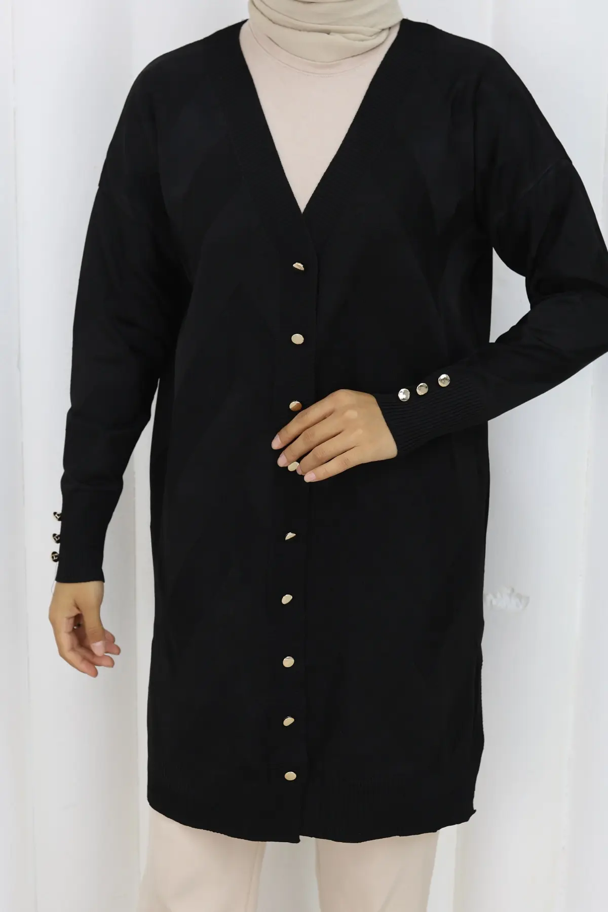 Desenli Uzun Merserize Hırka-detail