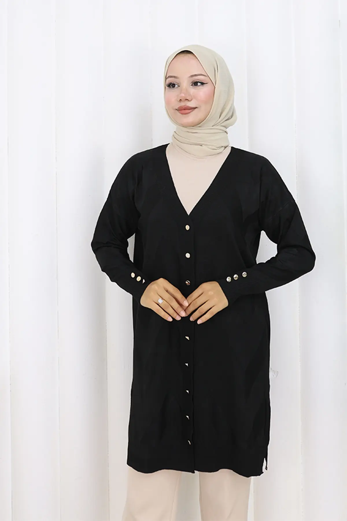 Desenli Uzun Merserize Hırka-detail