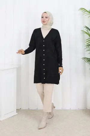 Patterned Long Mercerized Cardigan