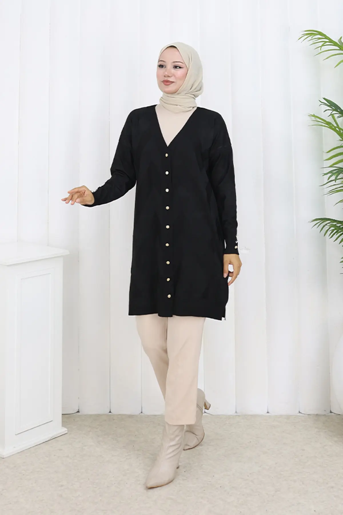 Patterned Long Mercerized Cardigan