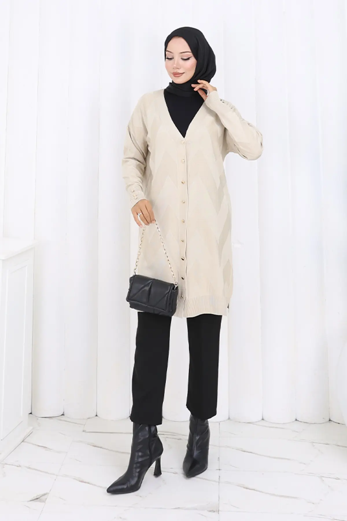 Desenli Uzun Merserize Hırka-detail