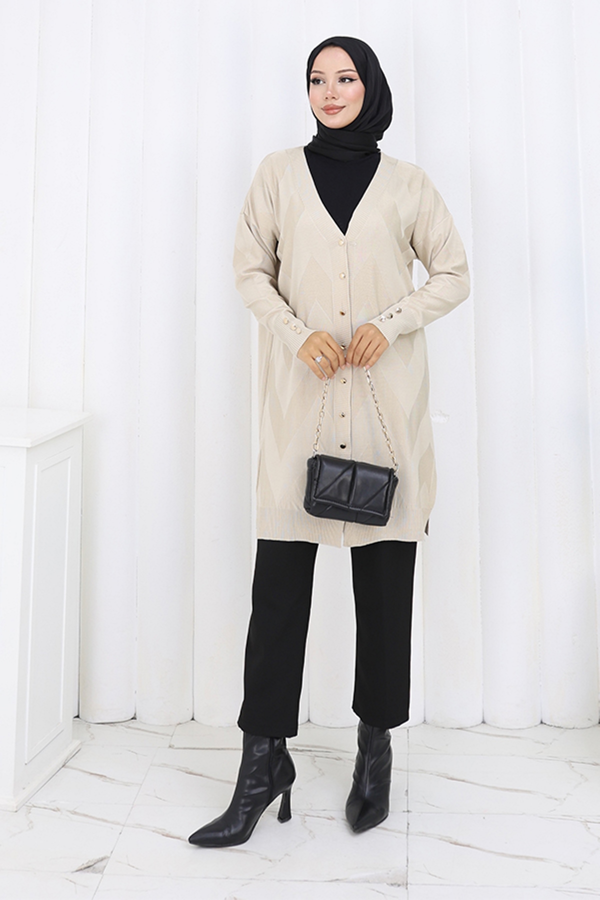 Desenli Uzun Merserize Hırka