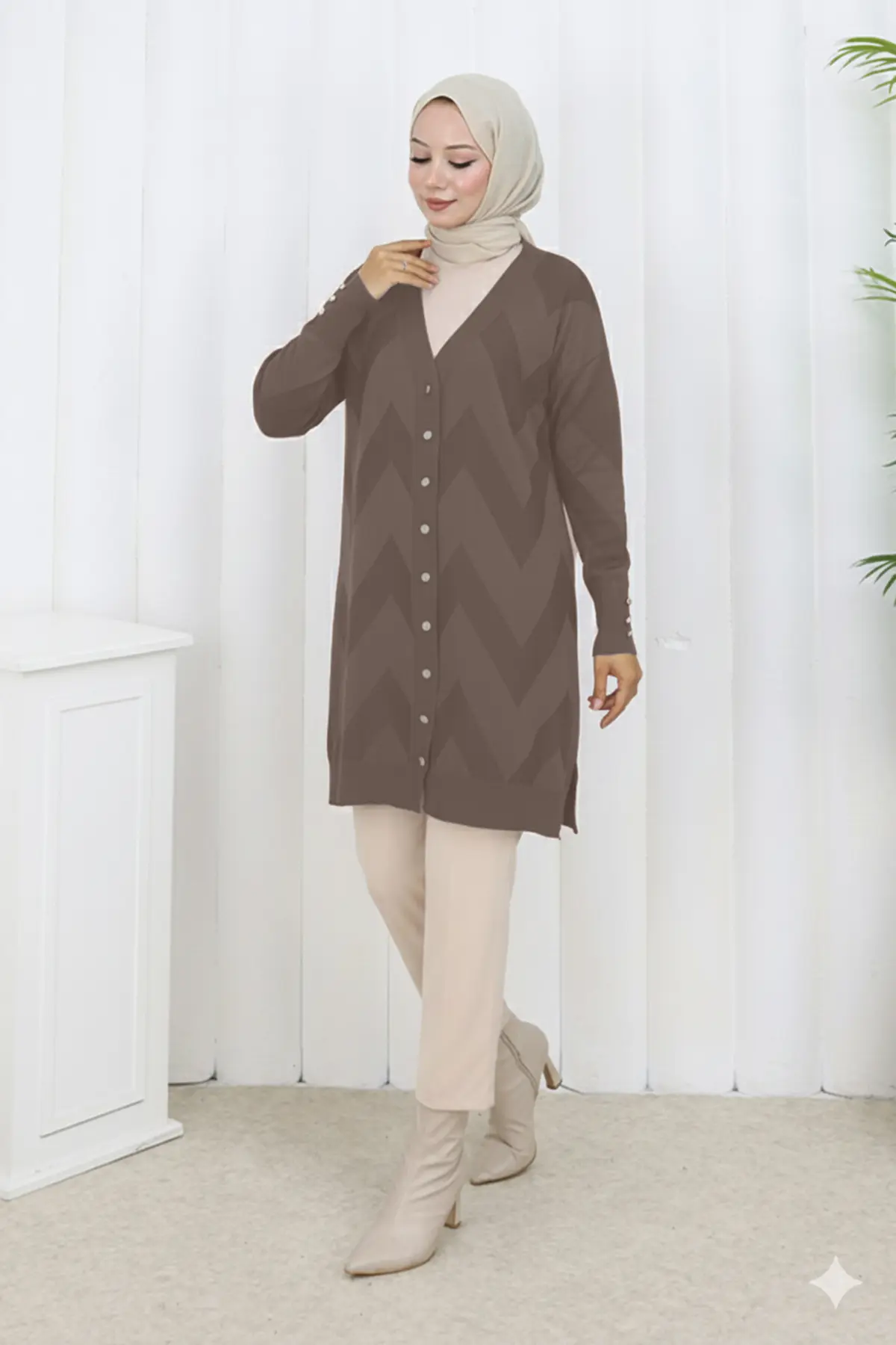 Desenli Uzun Merserize Hırka-detail