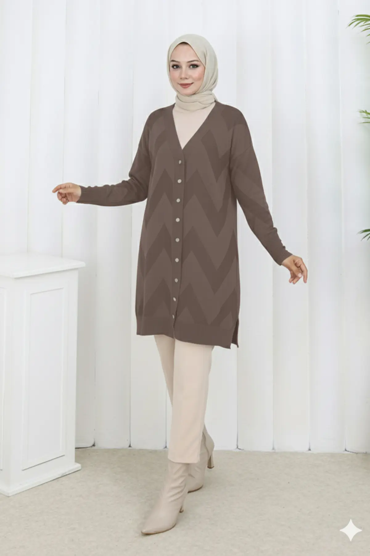 Desenli Uzun Merserize Hırka-detail