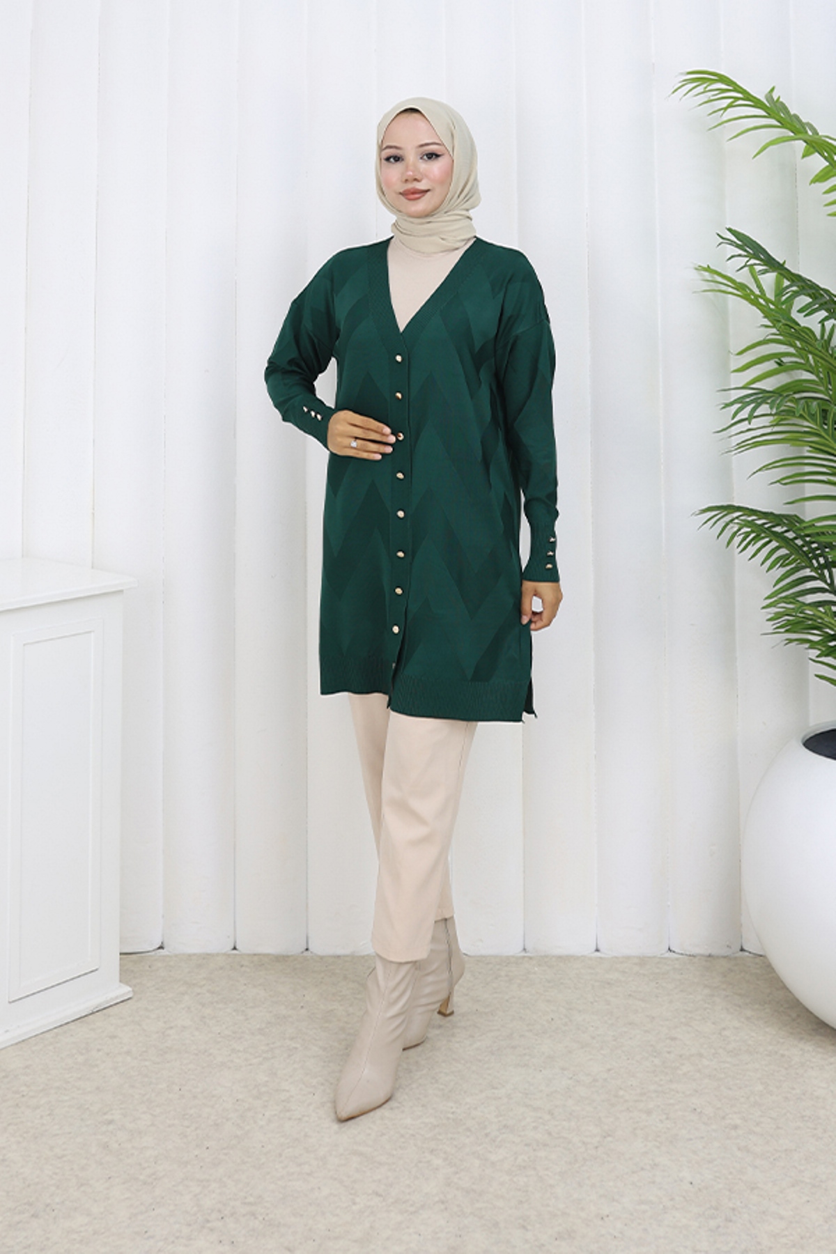 Desenli Uzun Merserize Hırka