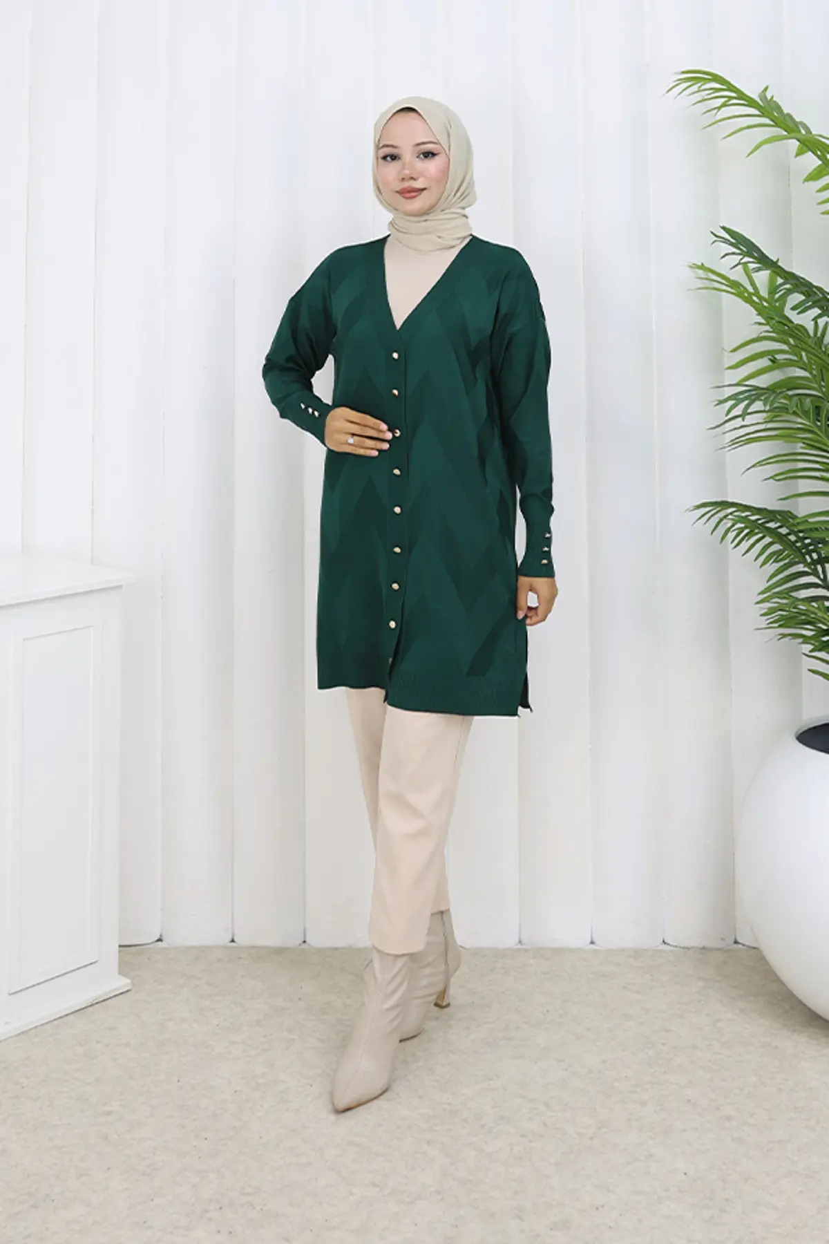 Desenli Uzun Merserize Hırka