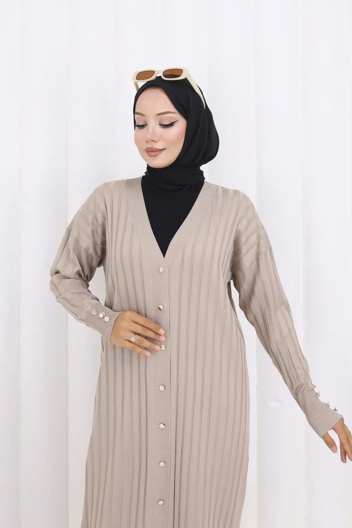 Patterned Long Mercerized Cardigan-detail