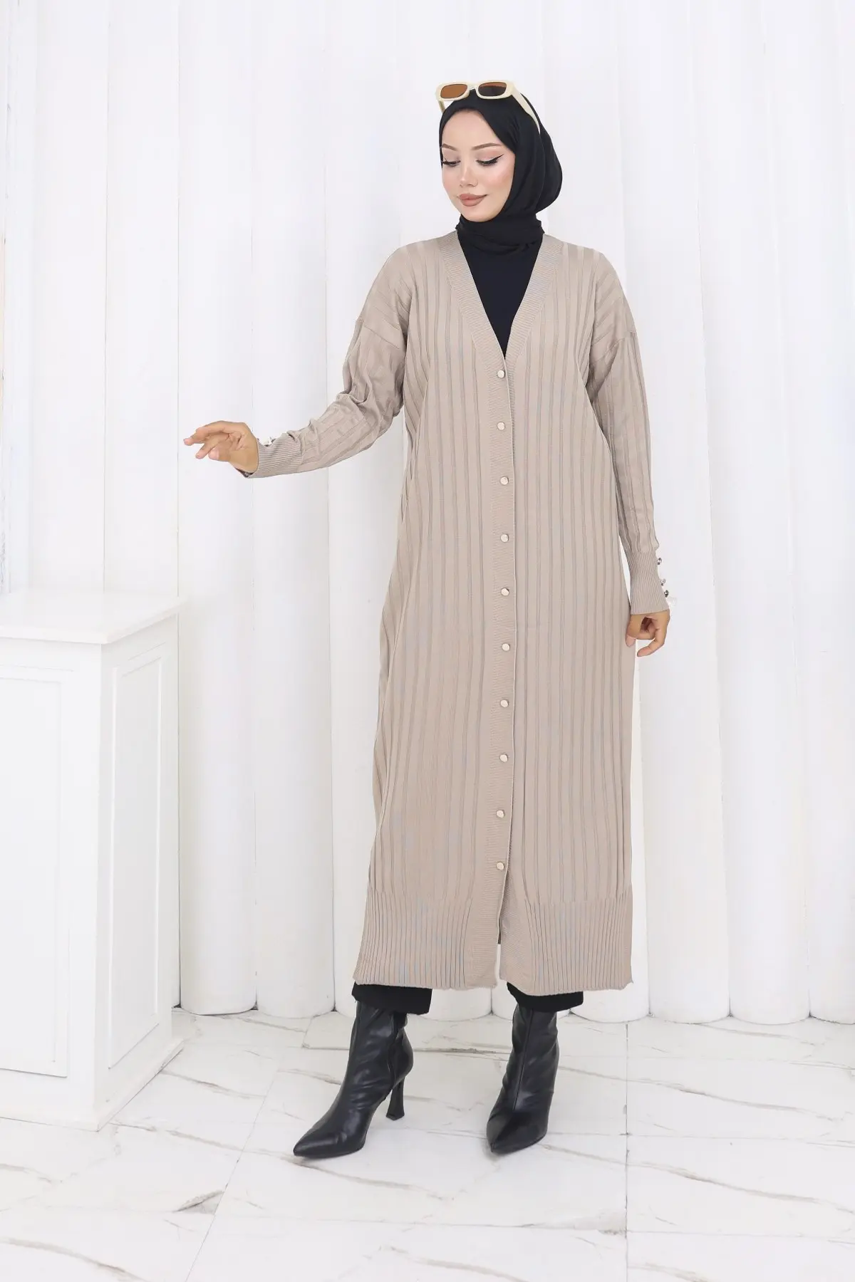 Patterned Long Mercerized Cardigan