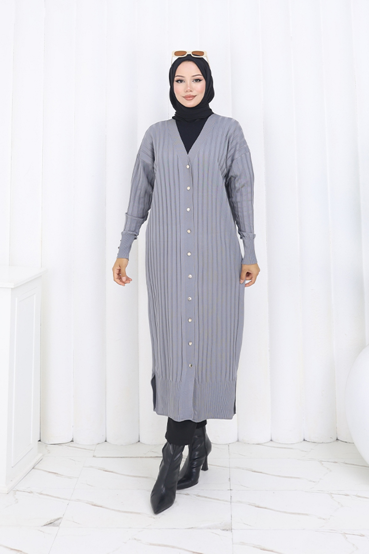 Patterned Long Mercerized Cardigan