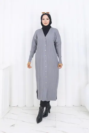 Patterned Long Mercerized Cardigan