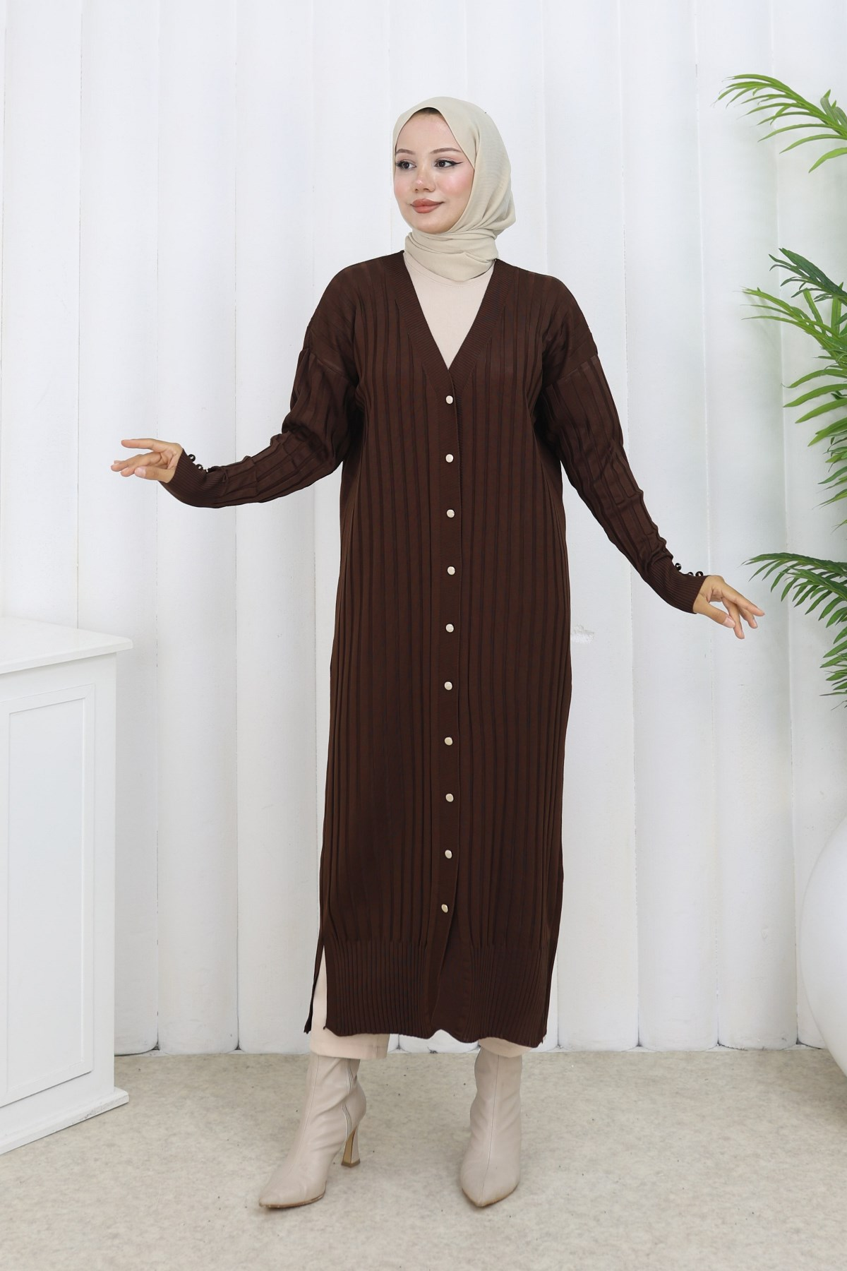 Patterned Long Mercerized Cardigan