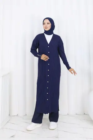 Patterned Long Mercerized Cardigan