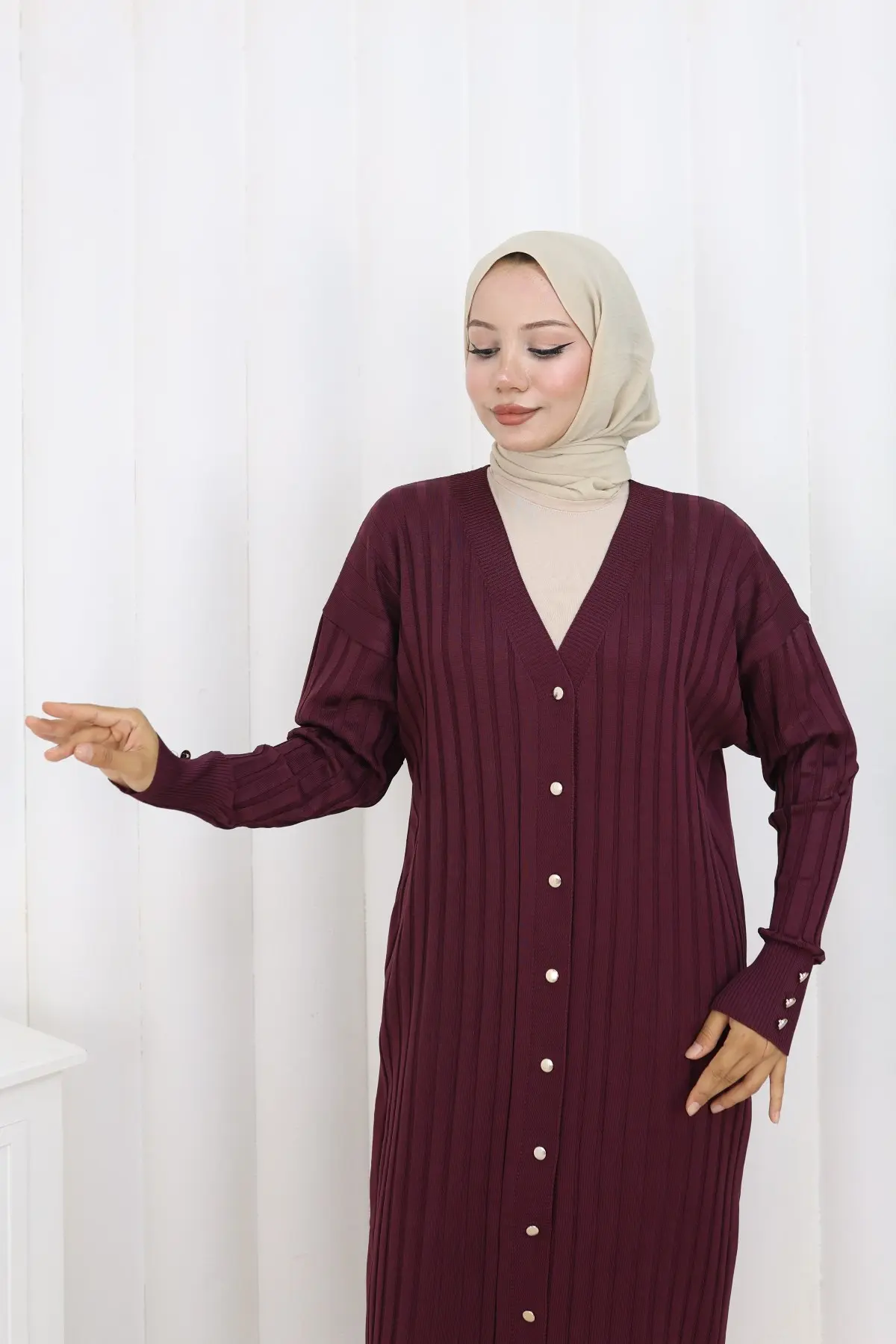 Patterned Long Mercerized Cardigan-detail