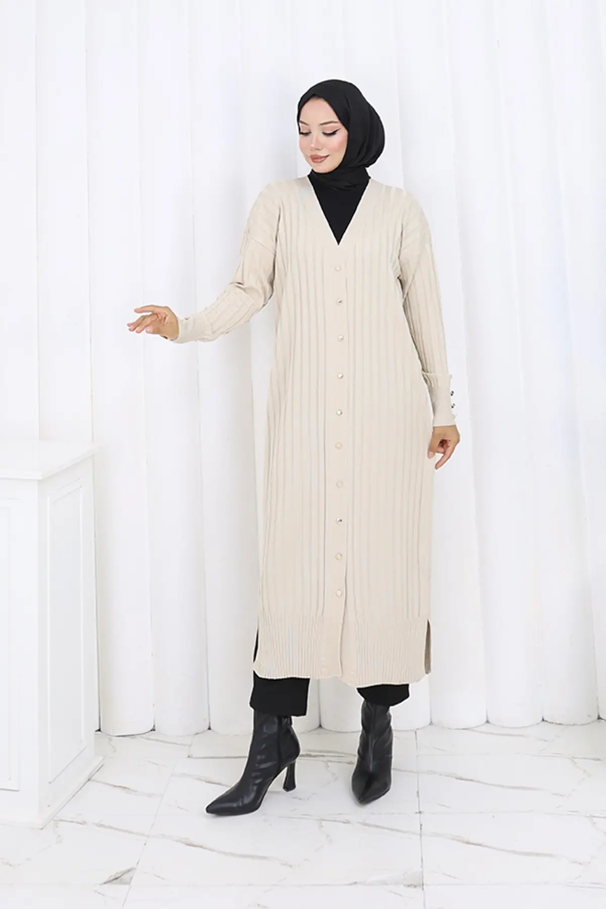 Patterned Long Mercerized Cardigan