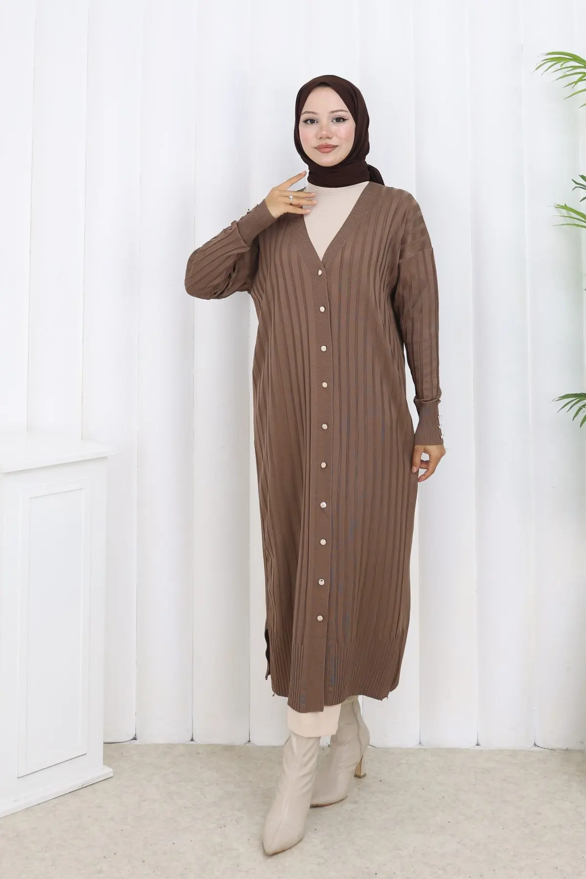 Patterned Long Mercerized Cardigan