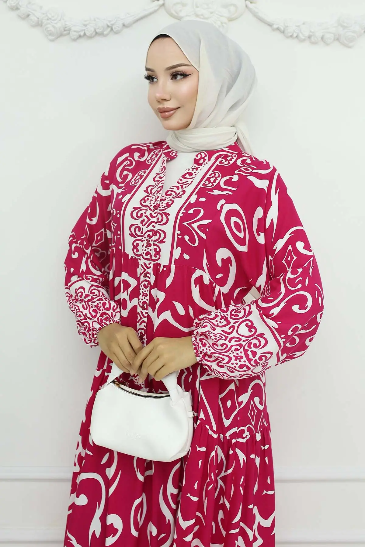 Desenli Viskon Elbise-detail