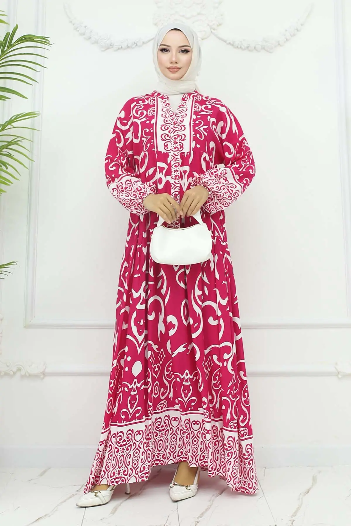 Desenli Viskon Elbise-detail