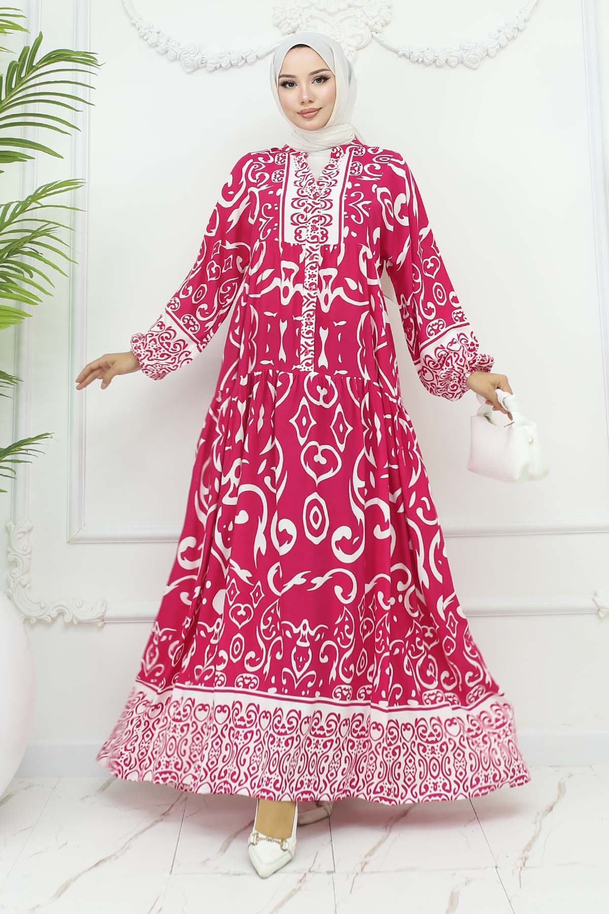 Desenli Viskon Elbise