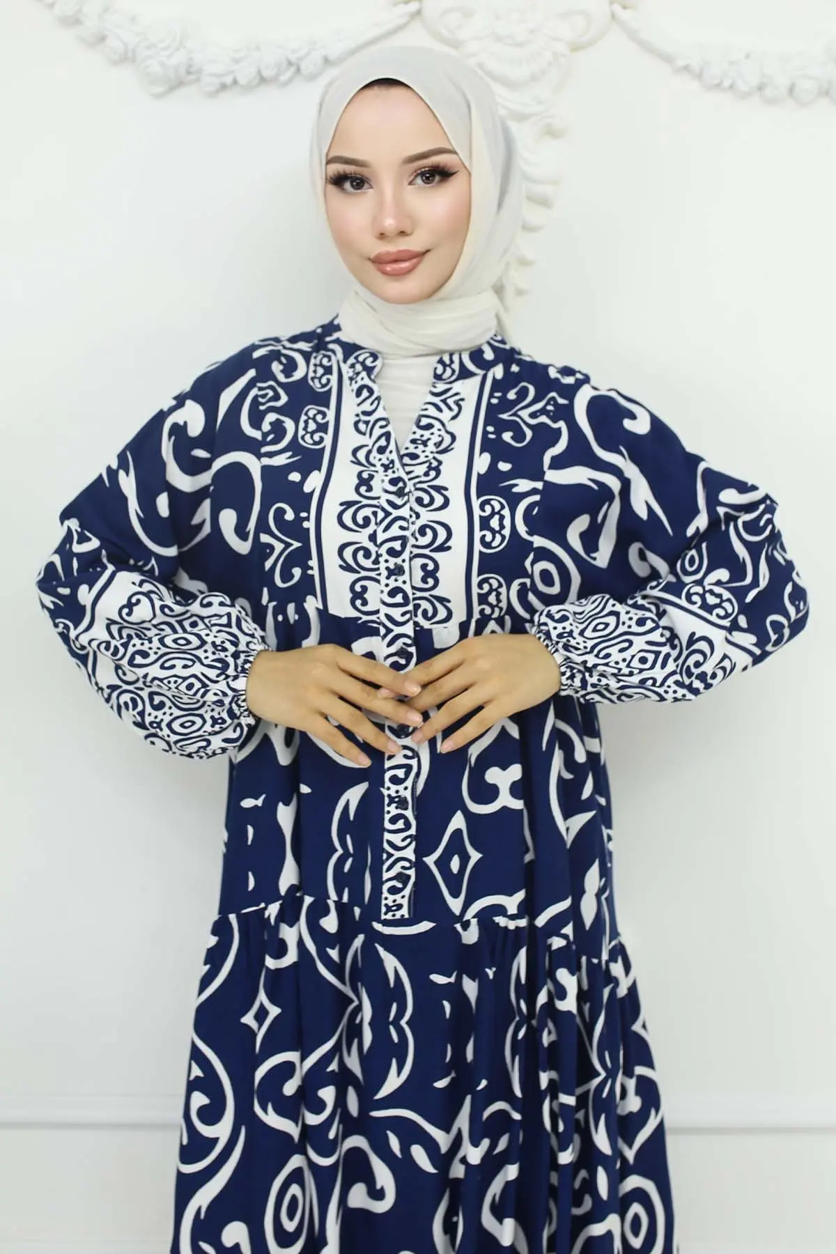 Desenli Viskon Elbise-detail