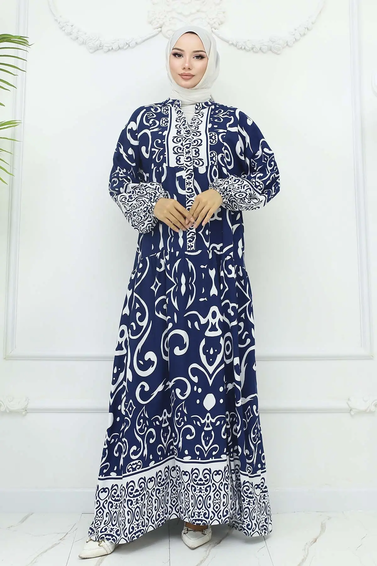 Desenli Viskon Elbise-detail