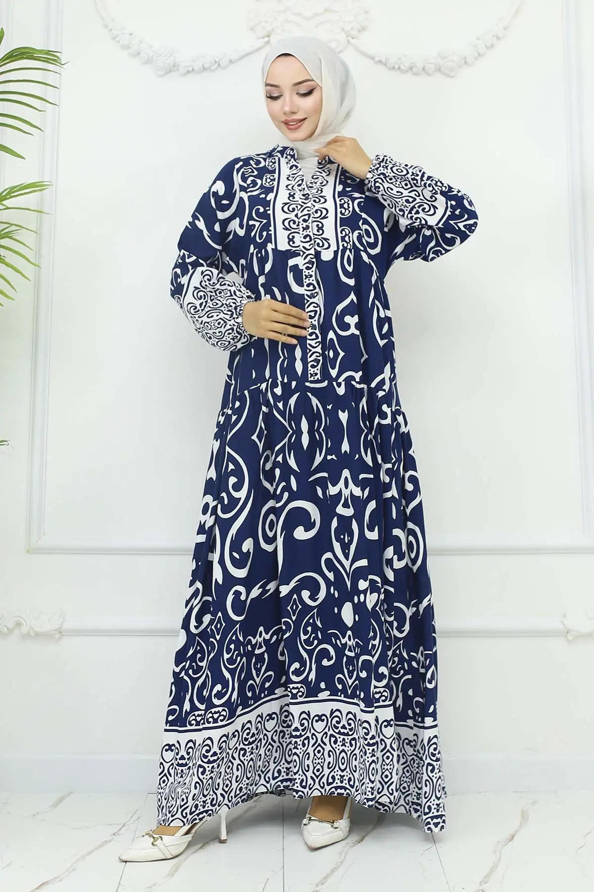 Desenli Viskon Elbise-detail